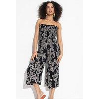 Pour Moi Strapless Shirred Bodice Crop Leg Beach Jumpsuit - Print