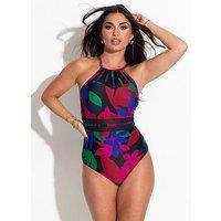 Pour Moi Beach Bound High Neck Swimsuit - Black/Multi