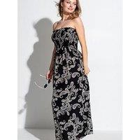 Pour Moi Strapless Shirred Bodice Maxi Beach Dress - Print