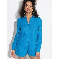 Pour Moi Wren Button Through Linen Blend Long Sleeve Shirt