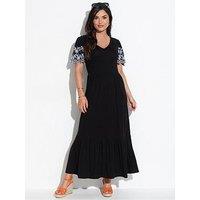 Pour Moi Nova Broderie Sleeve Crepe Jersey Midaxi Dress