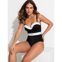 Pour Moi Fifth Avenue Underwired Padded Strapless Swimsuit - Black/White