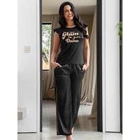 Pour Moi Satin Jersey Glam T-Shirt Pyjama Set - Multi