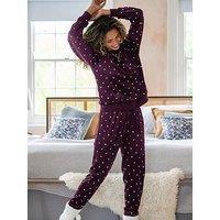 Pour Moi Cosy Fleece Sweatshirt And Jogger Pyjama Set - Dark Purple