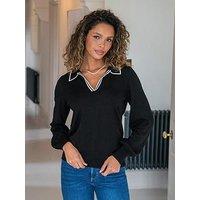 Pour Moi Rowan Contrast Knit Jumper With Lenzing Ecovero Viscose Fibres - Black/White