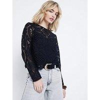 River Island Lace Long Sleeve Top - Black