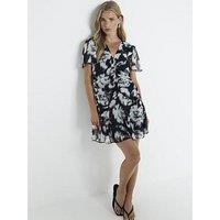 River Island Floral Ruched Chiffon Mini Dress