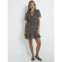 River Island Leopard Ruched Chiffon Mini Dress