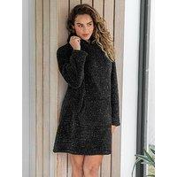 Pour Moi Metallic Cosy Fleece Oversized Lounge Hoodie - Black
