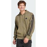 Adidas Essentials 3-Stripes French Terry Full-Zip Hoodie - Olive