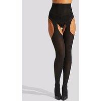 Ann Summers High Waisted Crotchless Glossy Tights - Black