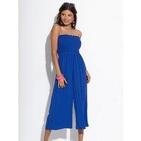 Pour Moi Strapless Shirred Bodice Crop Leg Beach Jumpsuit - Blue