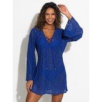 Pour Moi Crochet Lace Long Sleeve Beach Cover Up