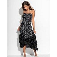 Pour Moi Strapless Asymmetric Tiered Woven Maxi Dress - Black/White