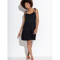 Pour Moi Tie Shoulder Tiered Cotton Slub Jersey Short Dress