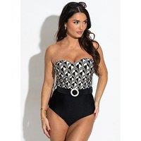 Pour Moi Casablanca Strapless Belted Tummy Control Swimsuit - Black/White