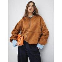 River Island Suedette Bubble Hem Bomber Jacket - Brown