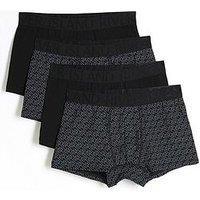 River Island 4 Pack Ri Monogram Trunks - Black