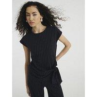 River Island Short Sleeve Pinstripe Tie Detail Top - Blue
