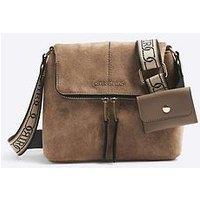 River Island Faux Suede Zipped Messenger Bag