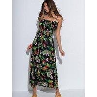 Pour Moi Strapless Shirred Bodice Maxi Beach Dress - Print