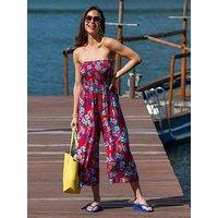Pour Moi Strapless Shirred Bodice Crop Leg Beach Jumpsuit