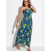 Pour Moi Strapless Shirred Bodice Maxi Beach Dress - Print