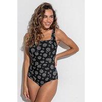 Pour Moi Santa Barbara Petite Ruched Tummy Control Swimsuit - Black/White