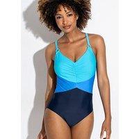 Pour Moi Brighton V-Neck Tummy Control Swimsuit - Blue