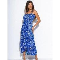 Pour Moi Strapless Asymmetric Tiered Woven Maxi Dress - Blue/White