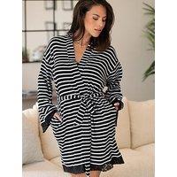 Pour Moi Ribbed Cotton Jersey Stripe Lace Trim Gown