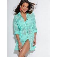 Pour Moi Chevron Stripe Button Through Beach Shirt