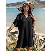 Pour Moi V Neck Collared Crinkle Woven Beach Kaftan