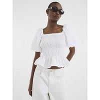 River Island Puff Sleeve Shirred Top