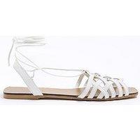 River Island Leather Wide Fit Caged Tie Up Sandals