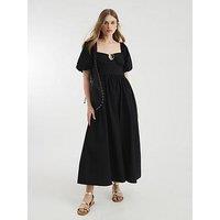 River Island Short Sleeve Ring Detail Midi Dress - Black