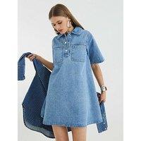 River Island Short Sleeve Denim Collared Shirt Dress
