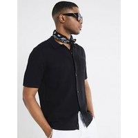 River Island Regular Fit Short Sleeve Crochet Shirt - Black