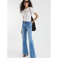 River Island High Rise Relaxed Flare Jeans - Blue
