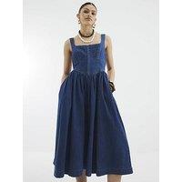 River Island Denim Corset Midi Dress