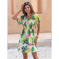 Pour Moi Angel Sleeve Shirred Bodice Woven Dress - Print