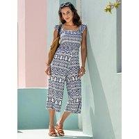 Pour Moi Frill Detail Cotton Slub Crop Leg Jumpsuit