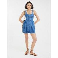 River Island Denim Sleeveless Seamed Mini Dress