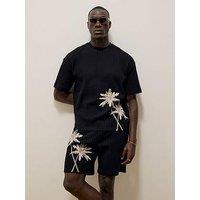 River Island Oversized Plisse Palm Tee T-Shirt