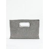 River Island Metal Handle Diamante Clutch Bag - Silver
