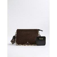 River Island Faux Suede Monogram Cross Body Bag - Brown