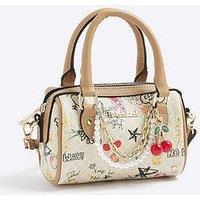 River Island Scribble Mini Cross Body Bowler Bag - Cream