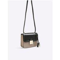 River Island Monogram Print Lock Front Satchel Bag - Black