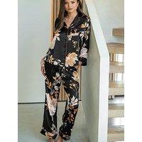 Pour Moi Dusk Printed Satin Revere Collar Pyjama Set