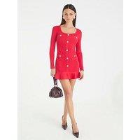 River Island Knitted Long Sleeve Peplum Mini Dress - Red